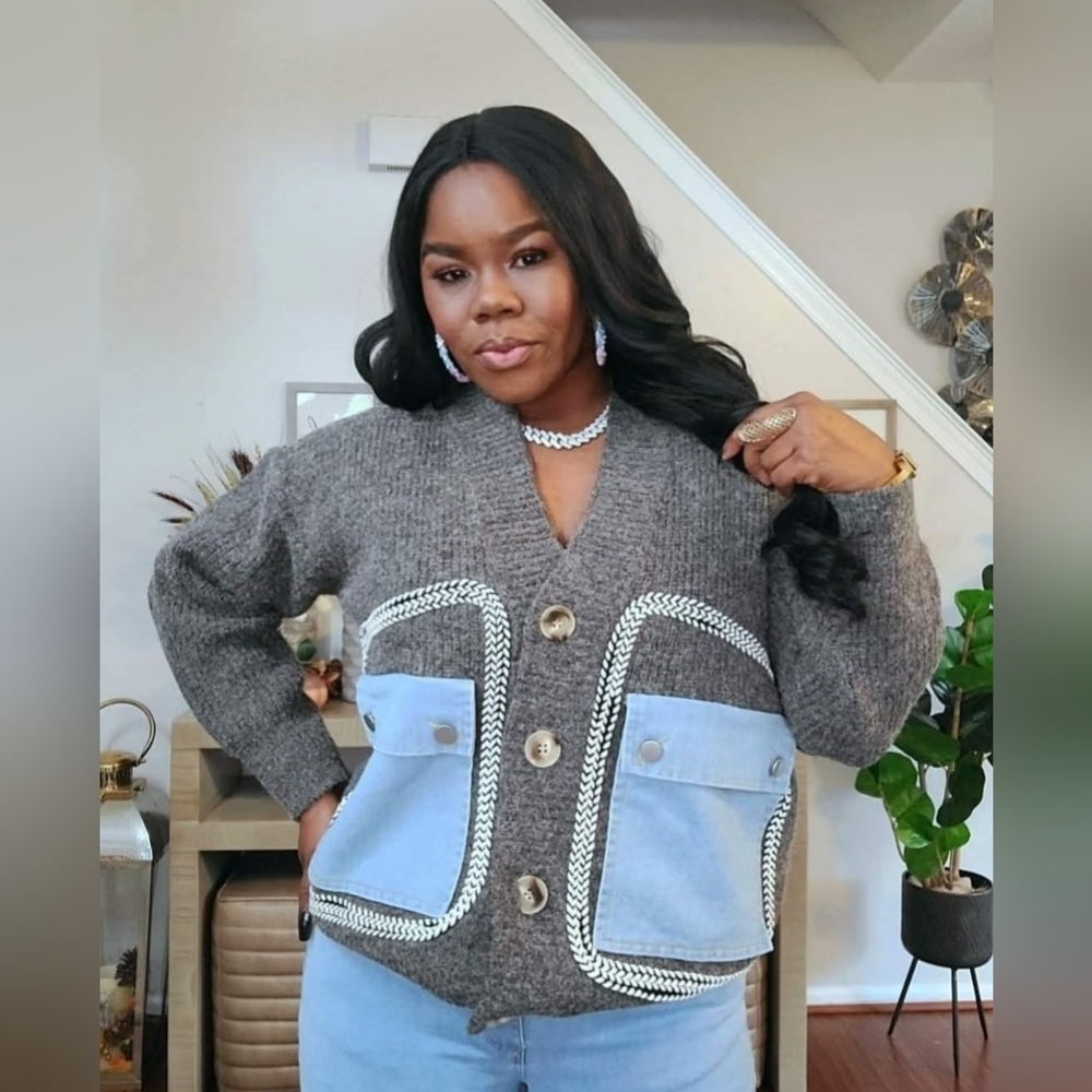 Grey Oxford Sweater Cardigan